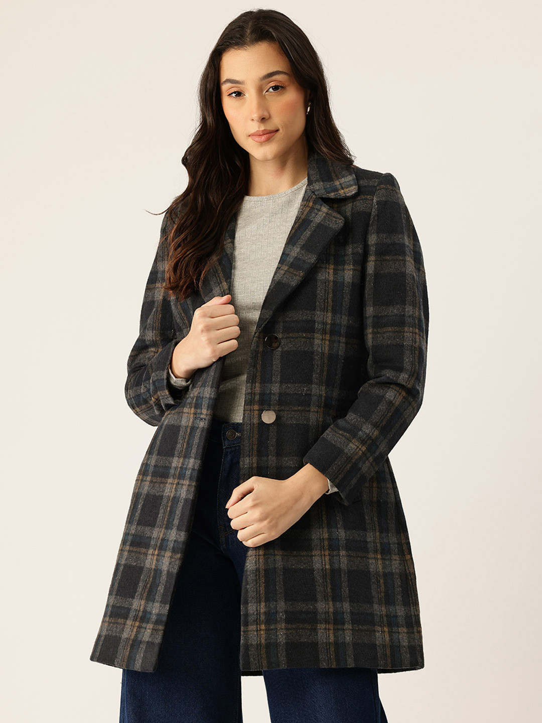 Okane Checked Single-Breasted Overcoat
