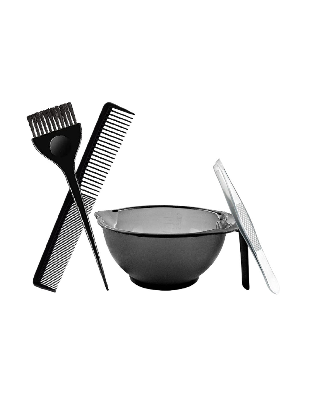 Adbeni Set Of 4 Hair Color Mixing Bowl, Applicator Brush, Tail Comb & Tweezer - Black
