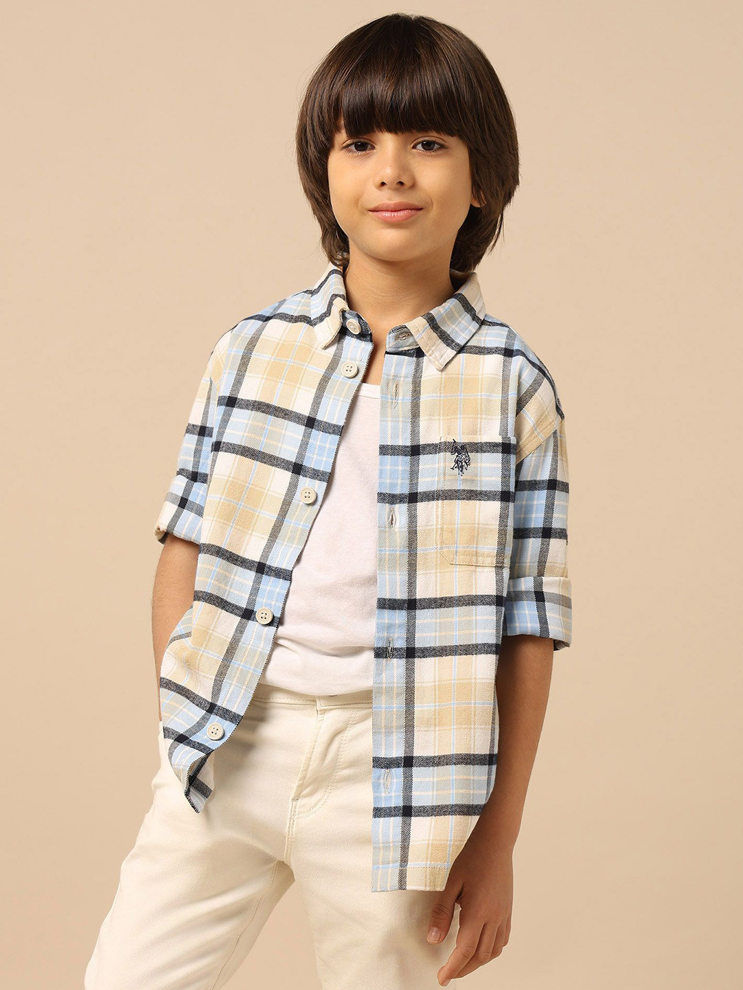 U.S. Polo Assn. Kids Boys Buffalo Checked Spread Collar Pure Cotton Casual Shirt