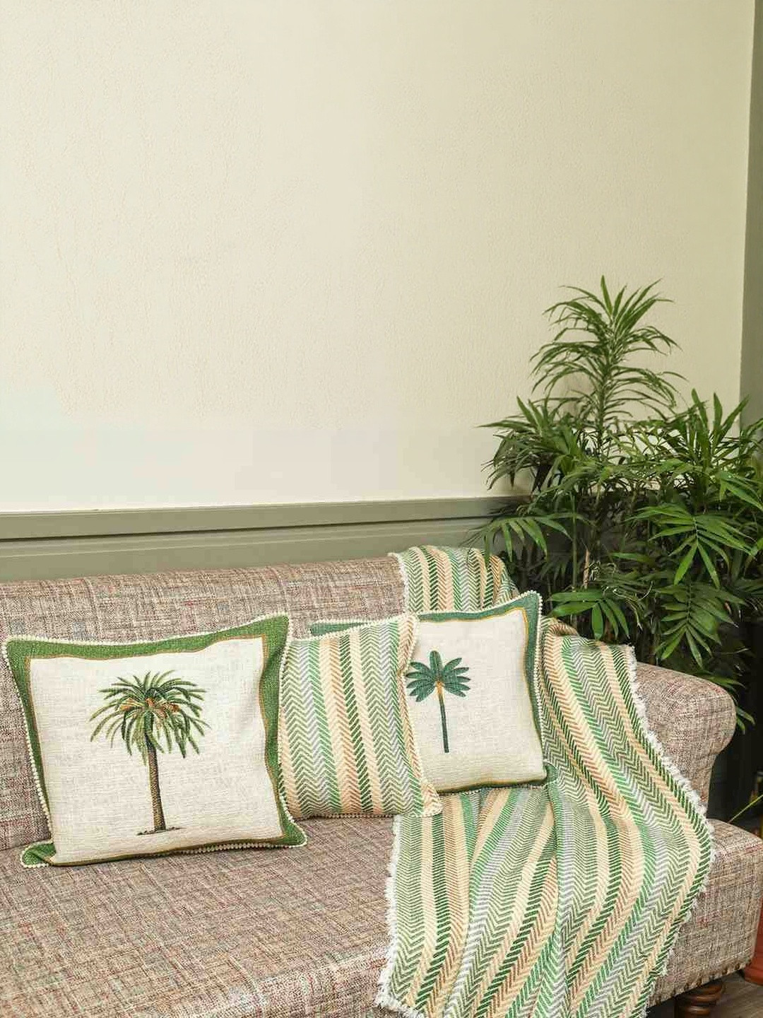Sangria Set of 3 Palm Tree Printed Square Cushion Covers