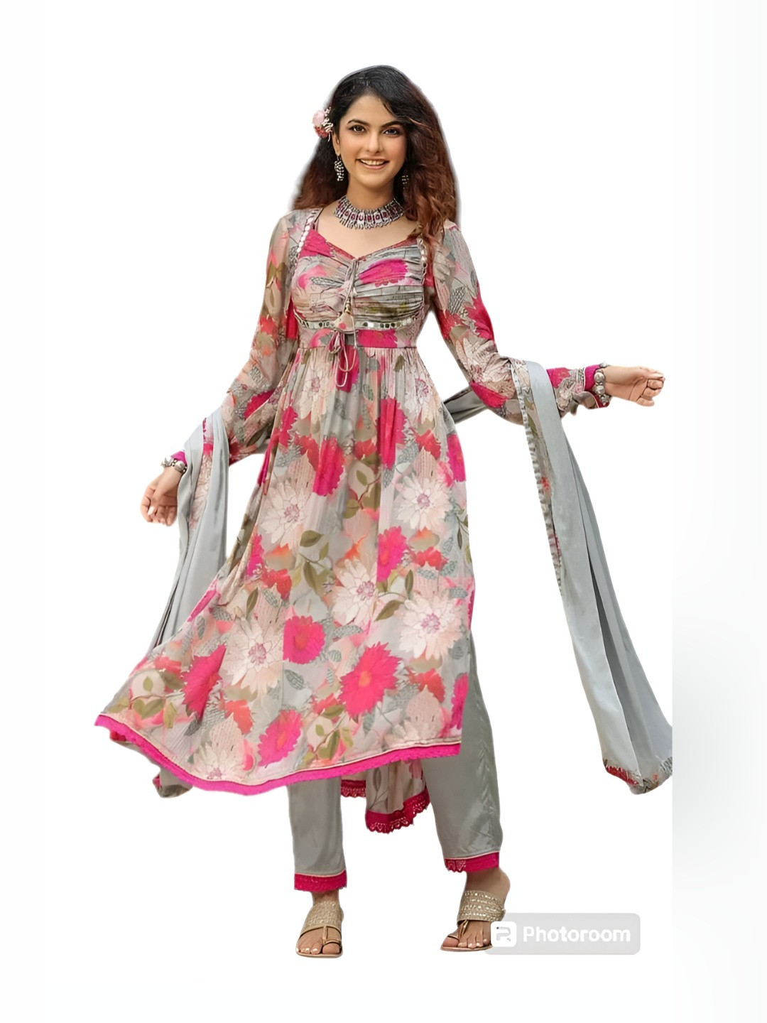 Crytsal Revenue Women Floral Printed Regular Kurta Set With Dupatta