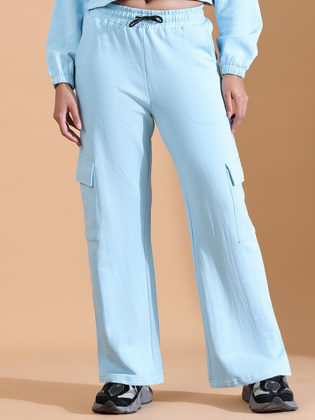 Aesthetic Bodies Women Mid-Rise Broad Leg Side Pocket Cargo Track Pants