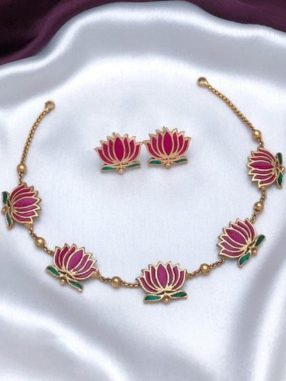 Crown Fabulous Jewellery Gold-Plated Lotus Necklace and Earrings Jewellery Set