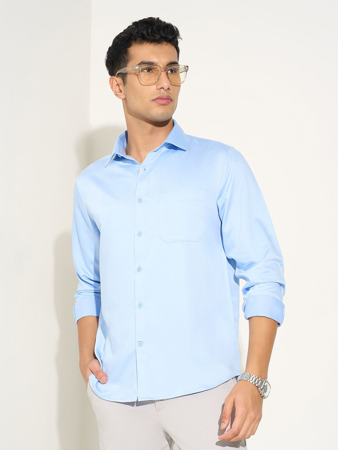 Peregrine by Pantaloons Spread Collar Regular Fit Chest Pocket Formal Shirt