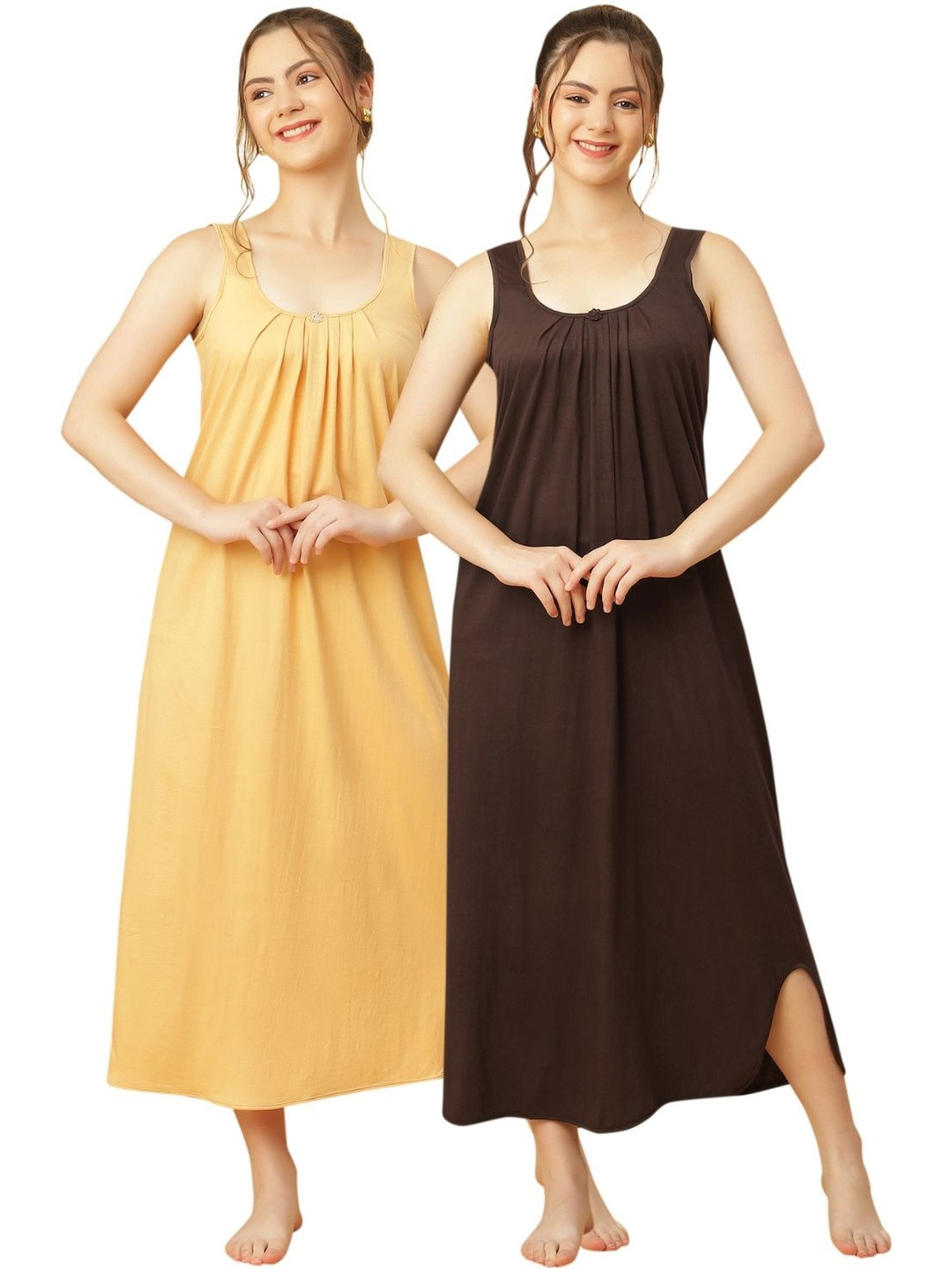 GANIX FASHION THAT DEFINE YOU Pack of 2 Maxi Solid Nightdress