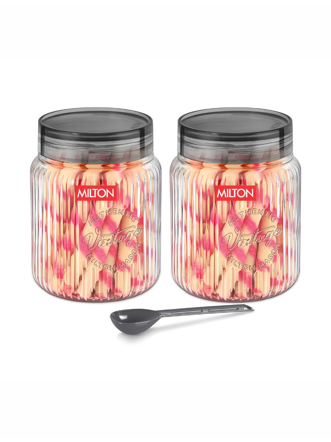 Milton Grey 2 Pieces Plastic Air Tight Jar Containers 1000 ml