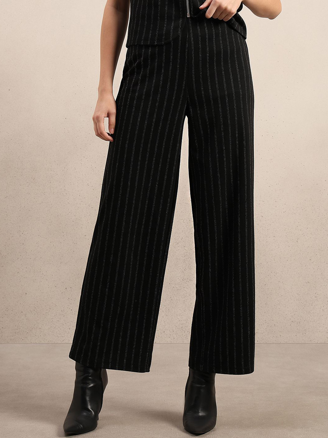 Vero Moda ALLISON HR PANT IN Women Striped Wide Leg High-Rise Trousers