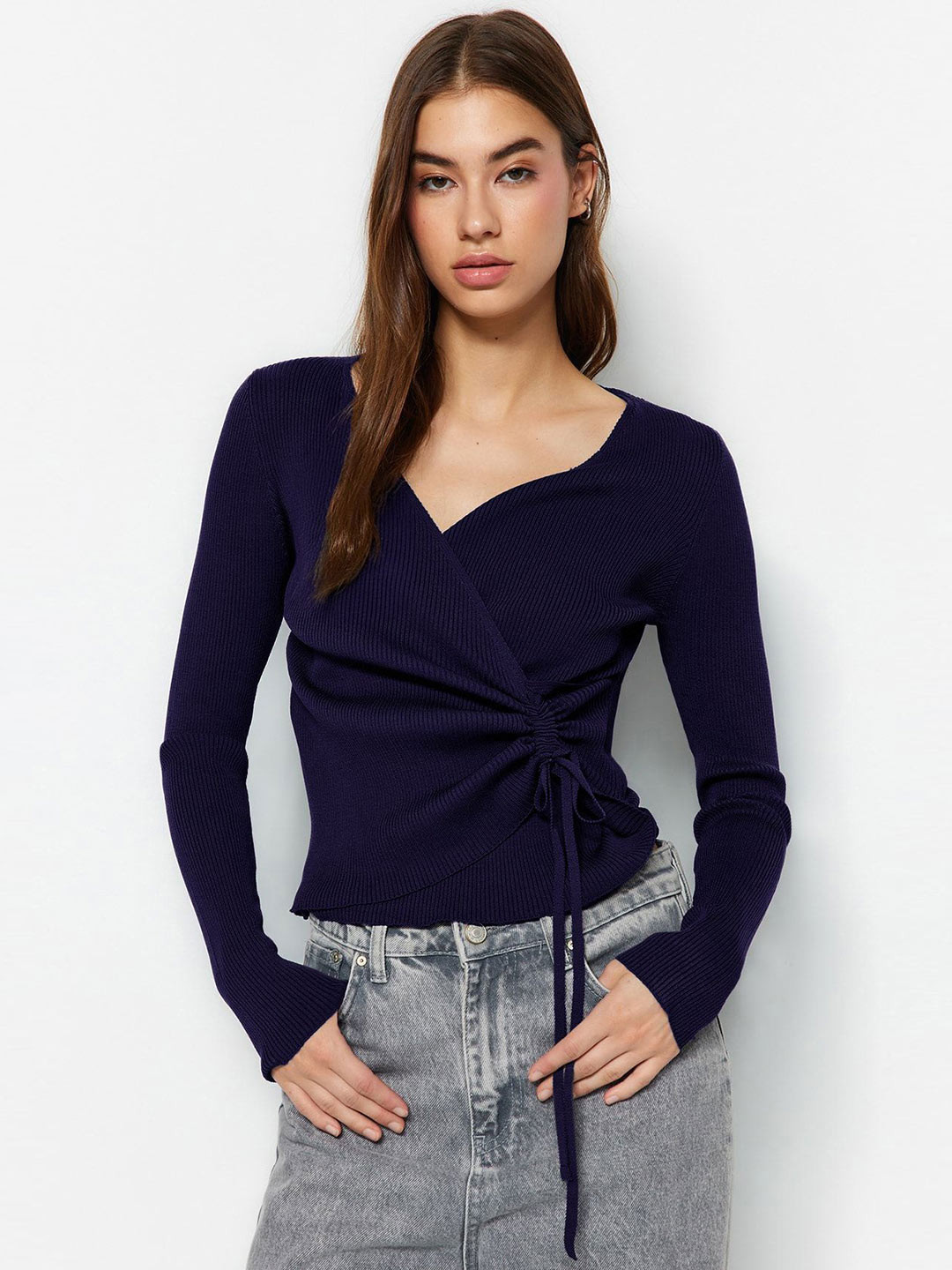 Trendyol Women Ribbed Wrap Pullover