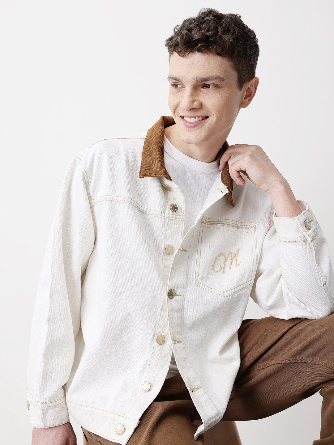 Mast & Harbour Contrast Collar Pure Cotton Over Relax Denim Jacket