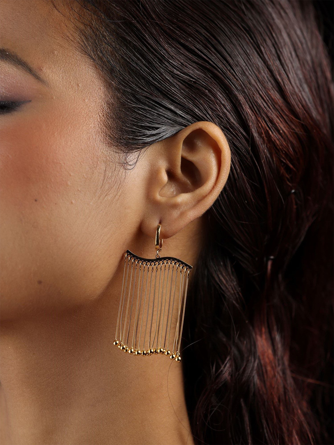 THE BLING GIRLL Gold-Plated Tasselled Contemporary Drop Earrings
