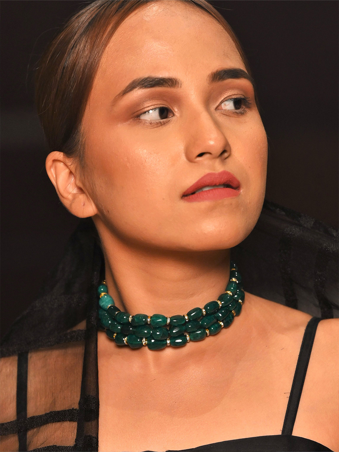 THE BLING GIRLL Pearls Beaded Layered Statement Necklace