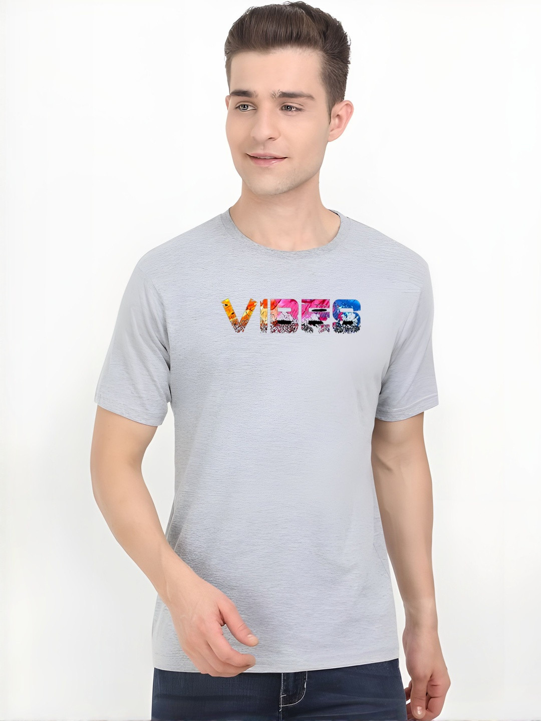 SZN Men Grey Polyester Short Sleeves Round Neck T-shirt