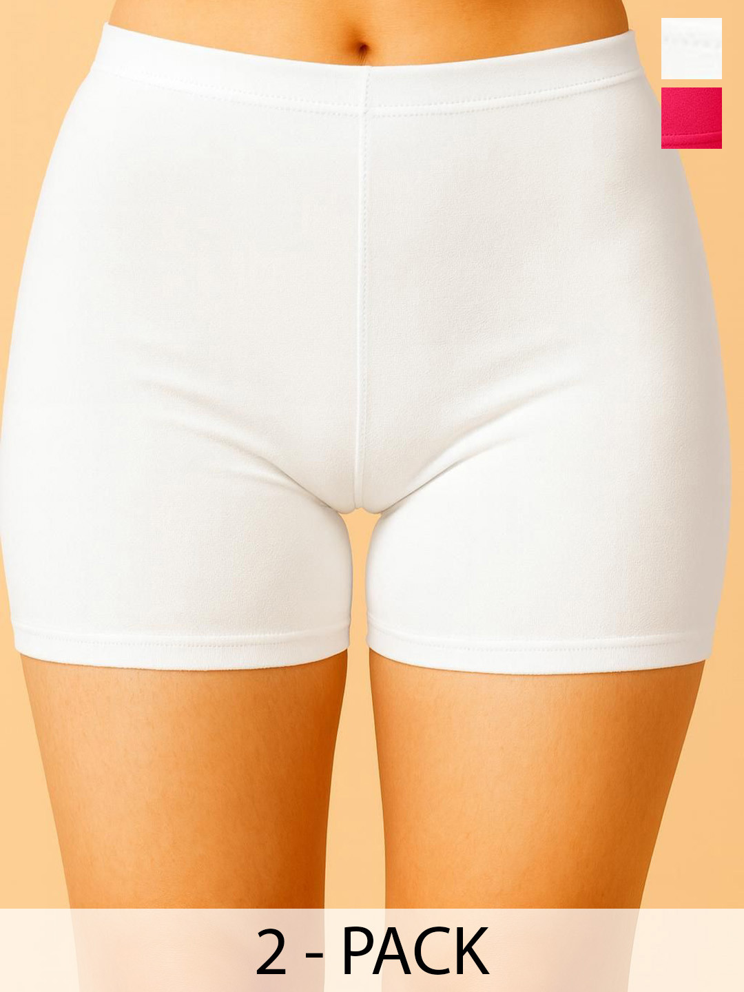 CKARFE Pack Of 2 High Coverage Concealed Waistband Boy Shorts CF SBT-33 White,Pink XS-2