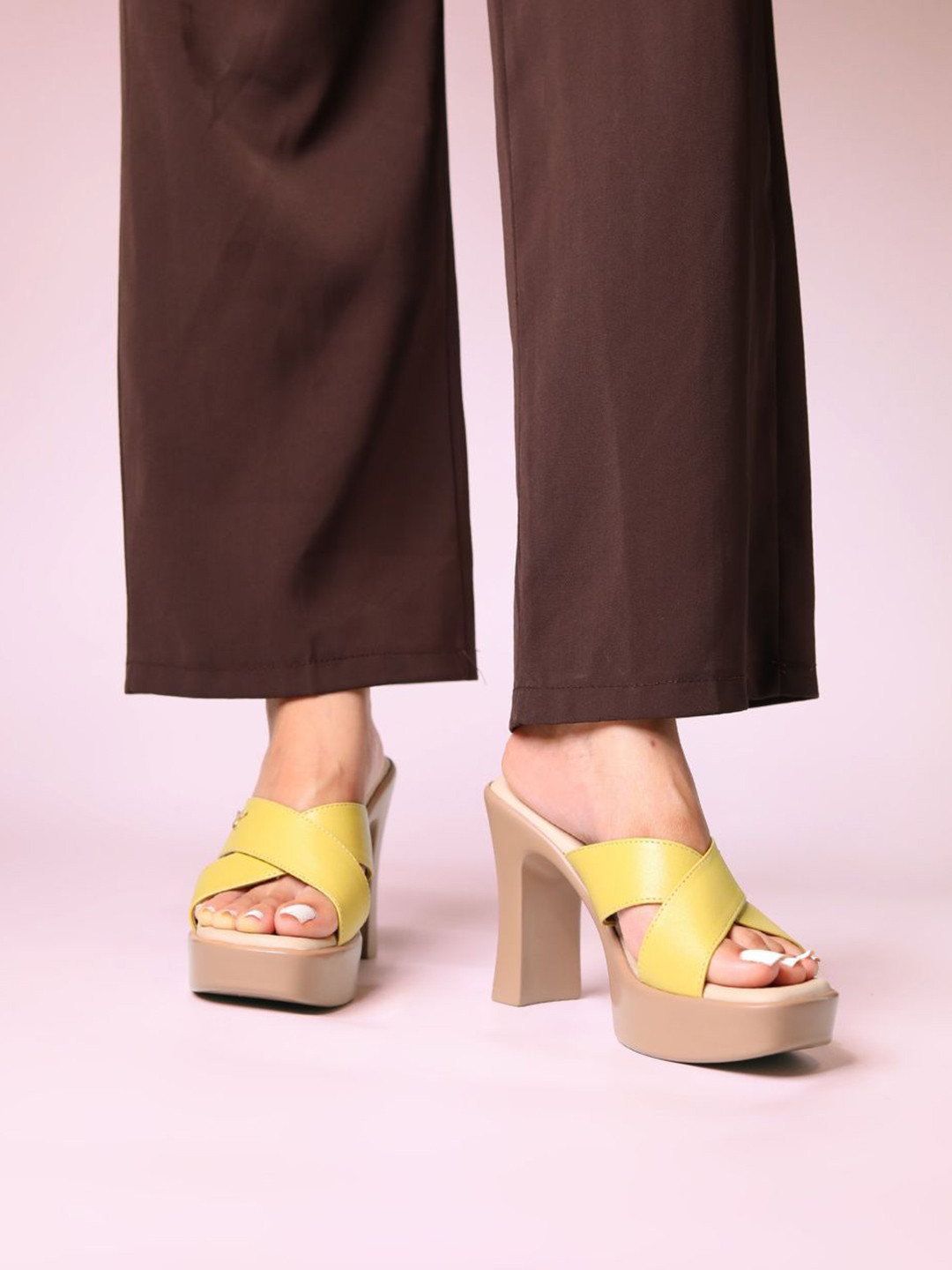 Monrow Women Drew Yellow Platform Heels