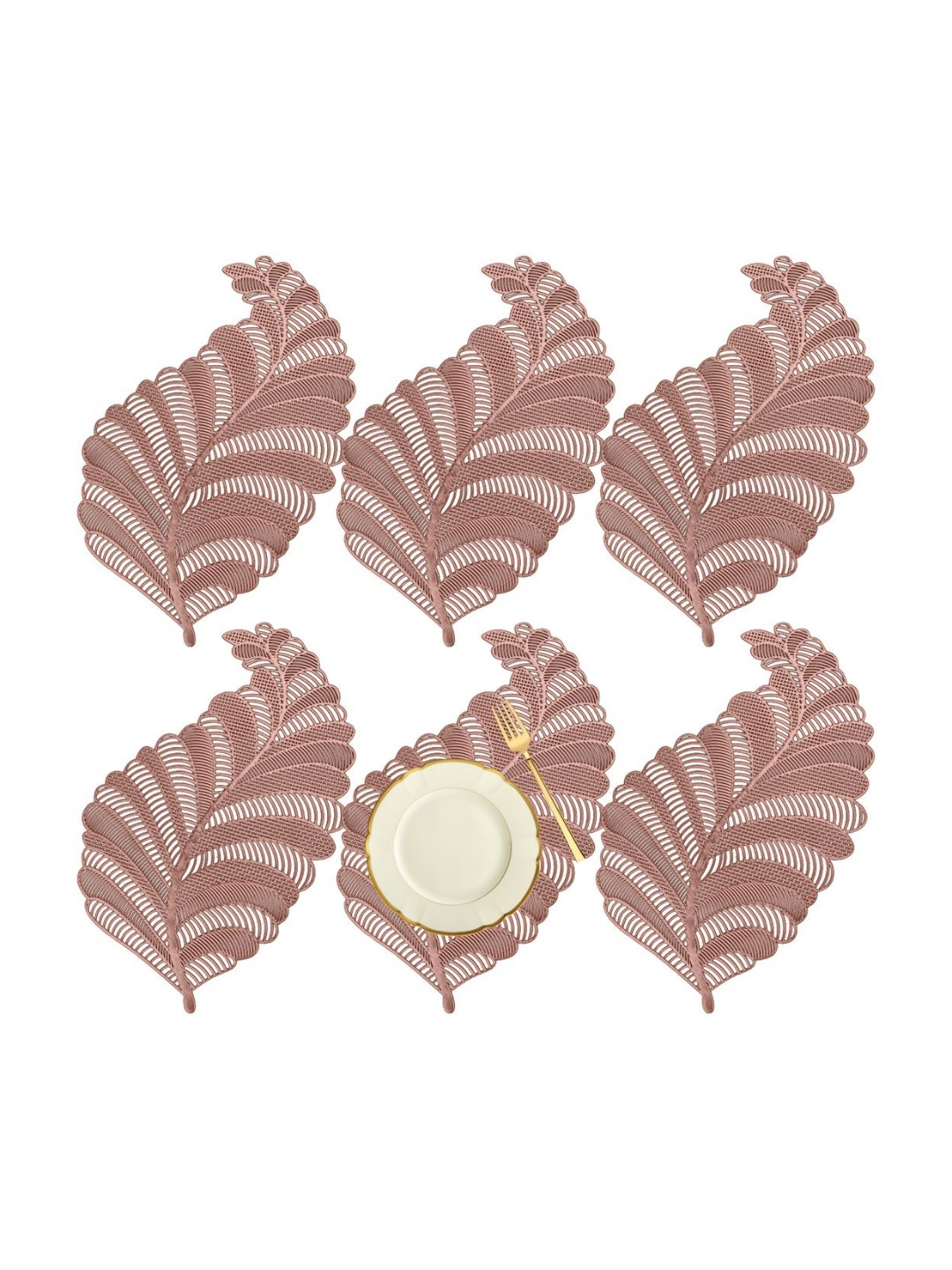 Aura Copper-Toned 6 Pieces Self-Design Leather Patta Shape Table Placemats
