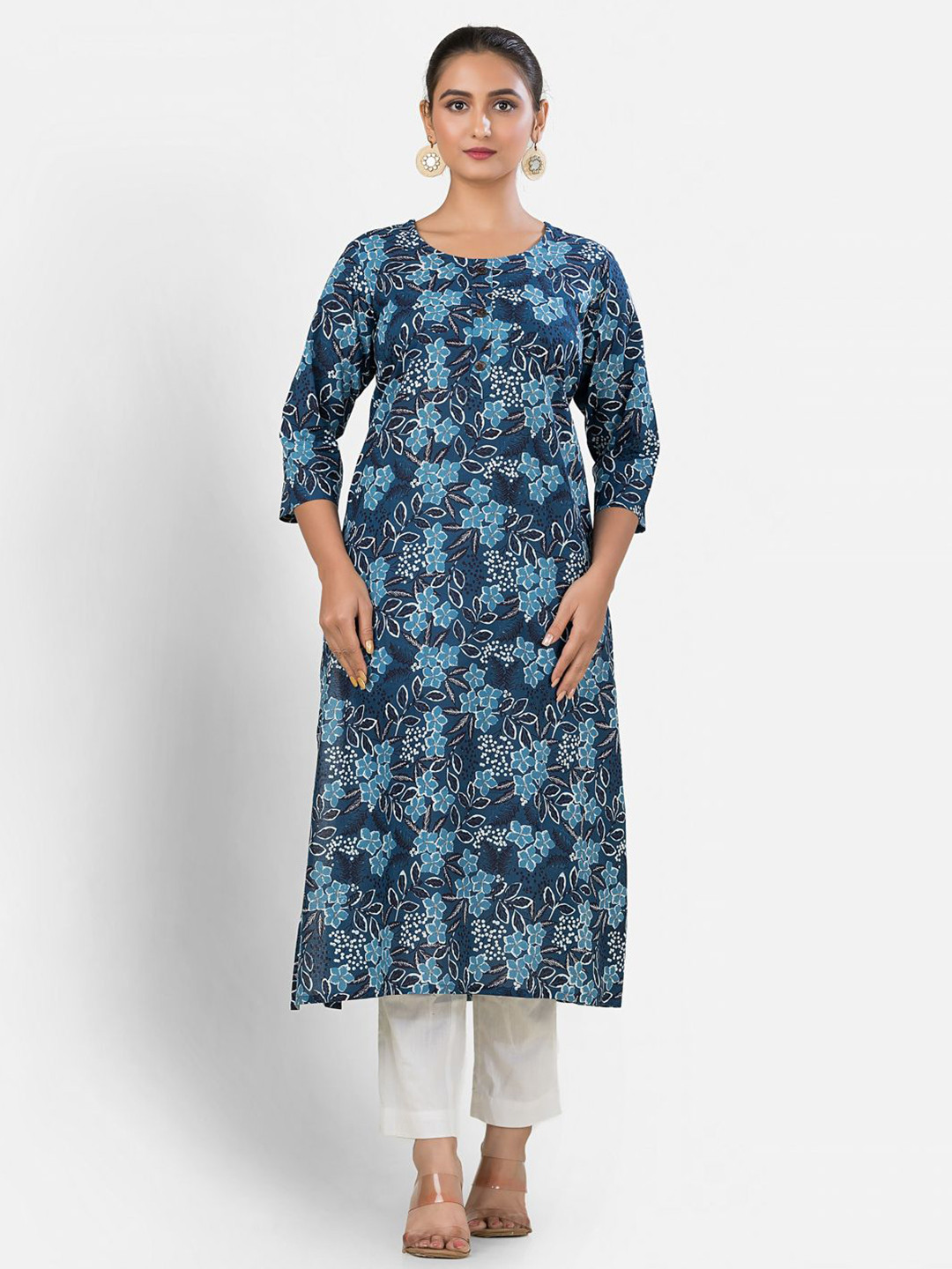 Crazy Needle Women Floral Printed Daily Cotton Straight Kurta
