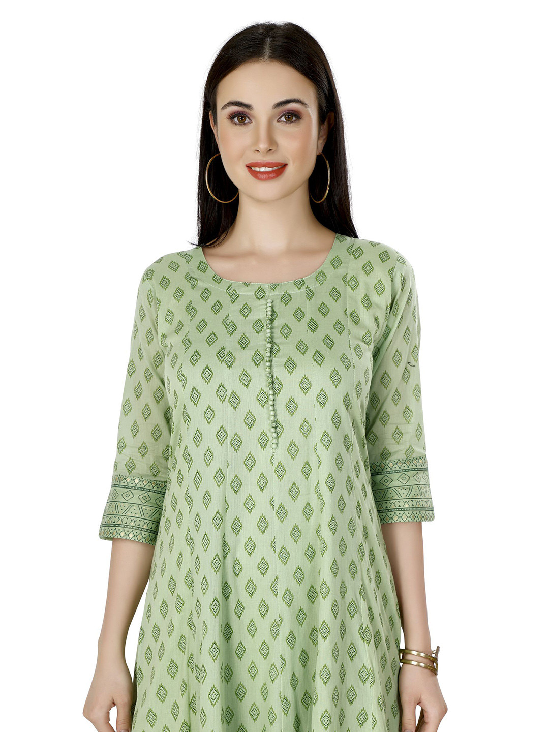 IRIS Women Round Neck Cotton Calf Length Kurti
