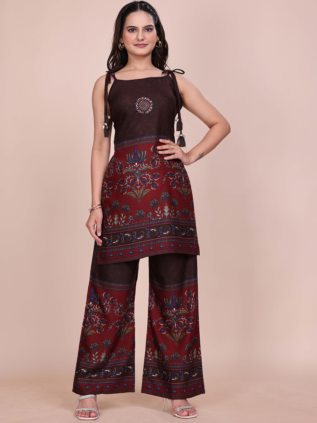 Ekta Textiles Printed Shoulder Straps Top With Palazzos