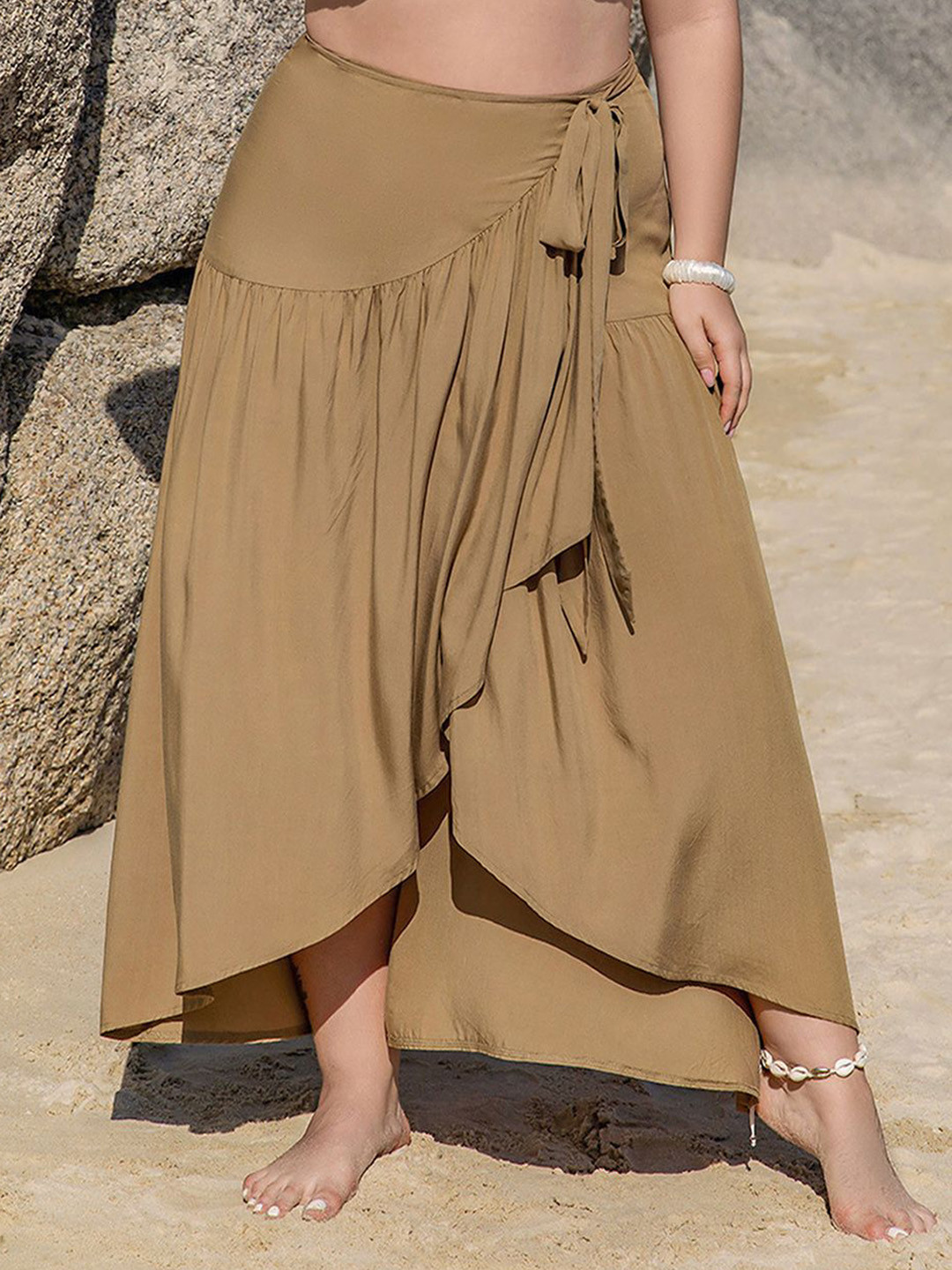 JC Mode Women Wrapped High-Low front-Slit Maxi Skirt
