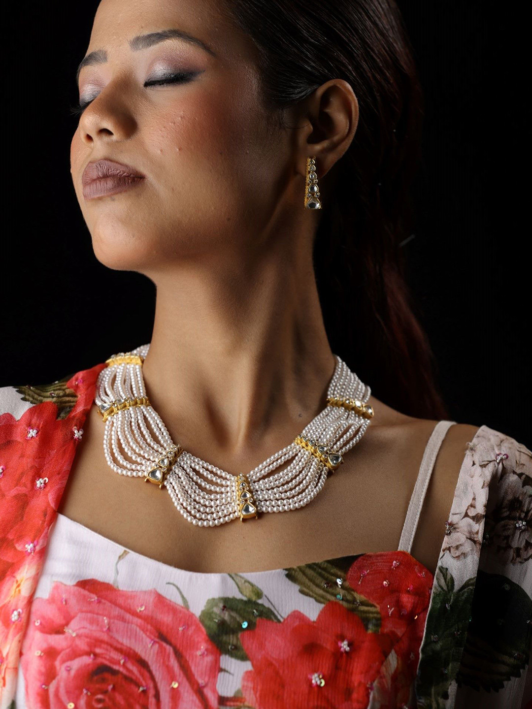 THE BLING GIRLL Artificial Stones Studded & Pearls Beaded Jewellery Set