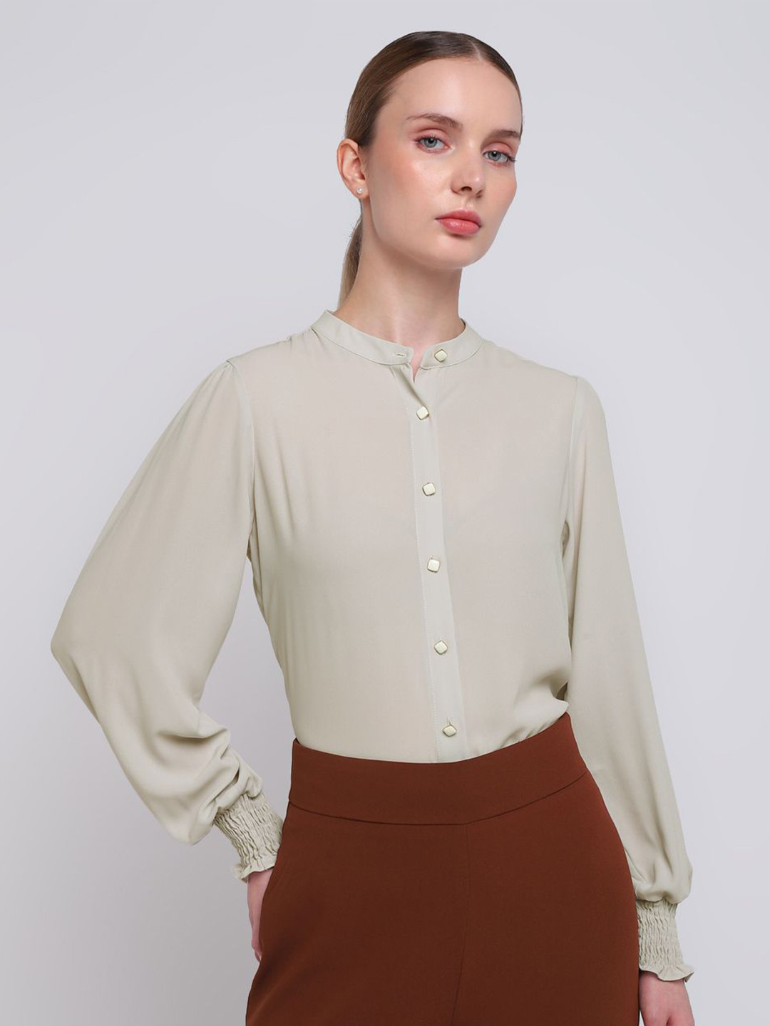 COVER STORY Band Collar Regular Fit Formal Shirt