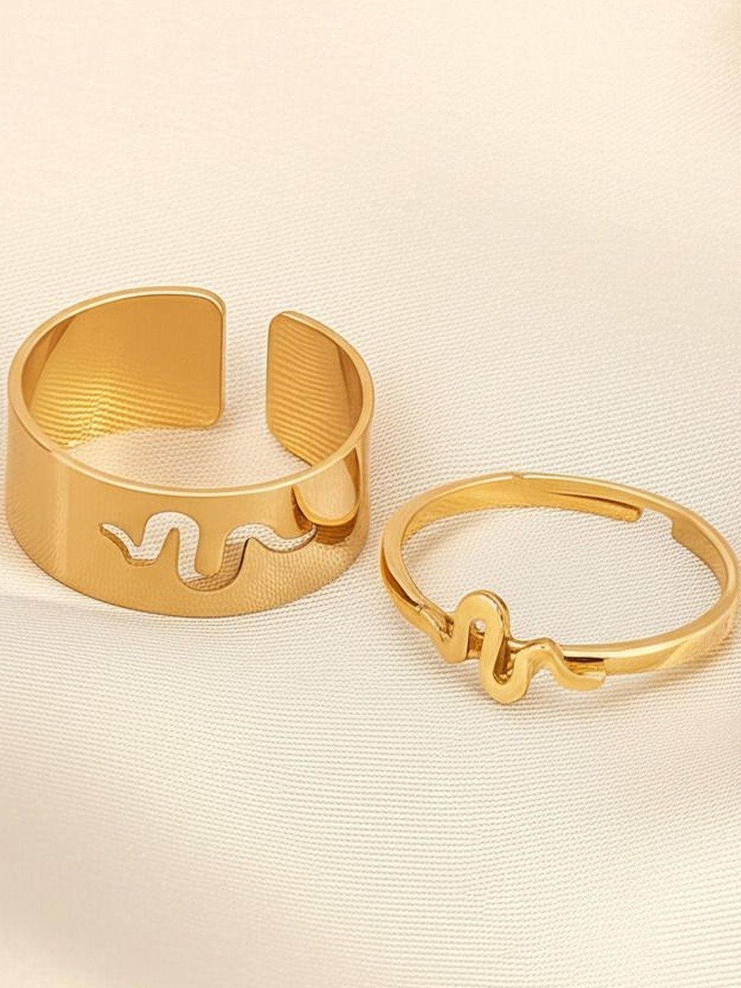 DressBerry Women Golden Heartbeat Couple Ring Matching Wrap Finger Ring