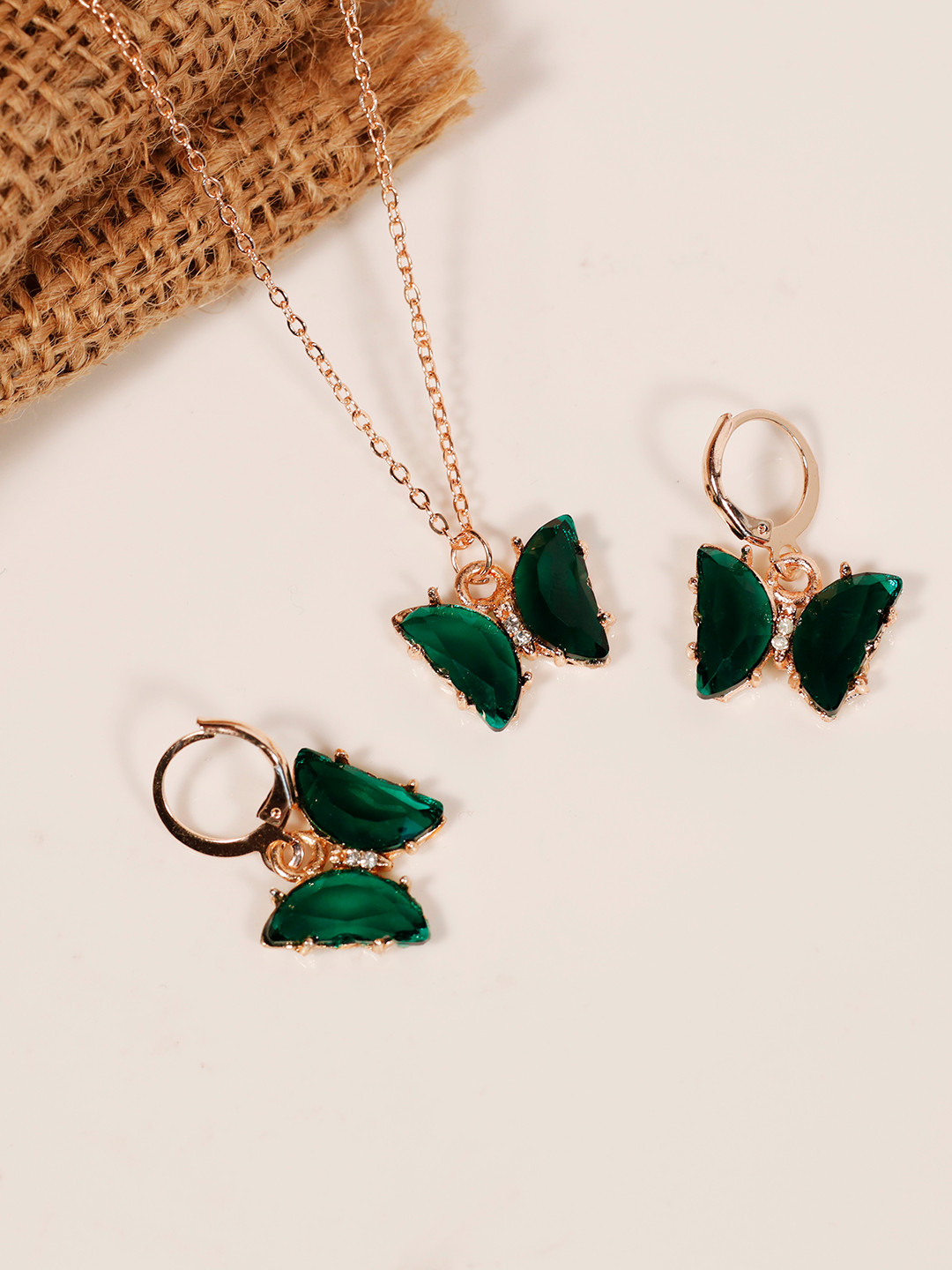 Kord Store Artificial Stones & Beads Rose Gold-Plated Butterfly Jewellery Set