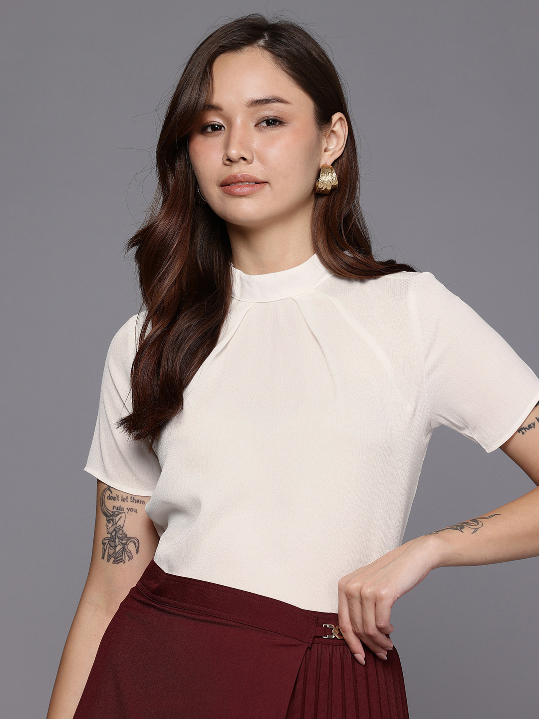 Allen Solly High Neck Self Designed Regular Top