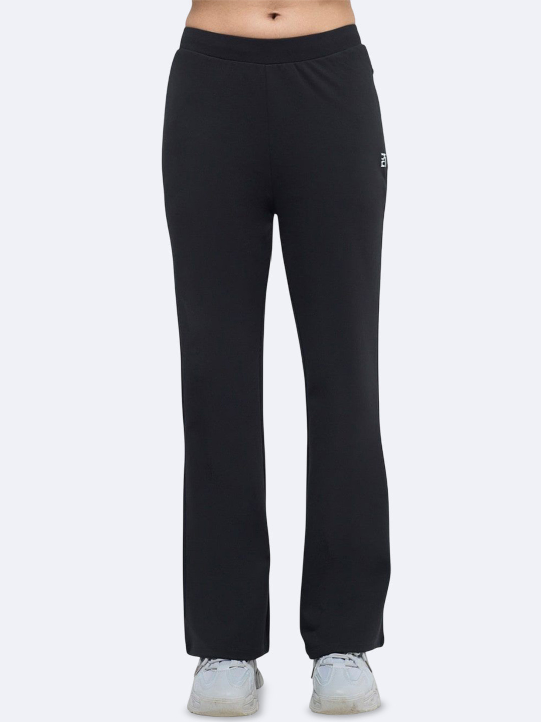 Hunnit Women Mid Waist Solid Cotton Flare Pants