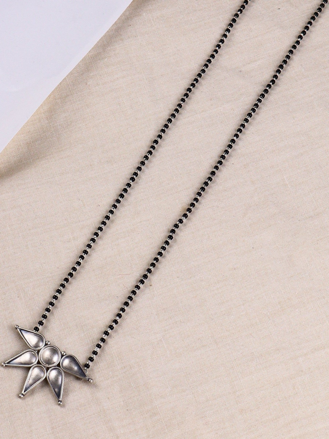 House of Aadyaa 925 Sterling Silver Artificial Beaded Half Flower Mangalsutra