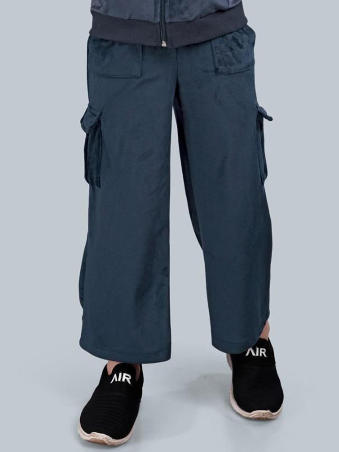 PLUM TREE Girls Velour Wide Leg Cargo Pocket Pants