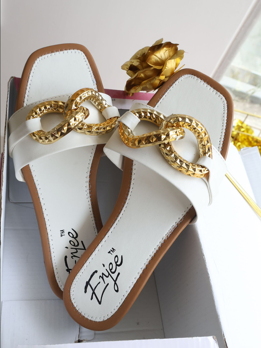 Enjee Women Gold Rush Open Toe Flats