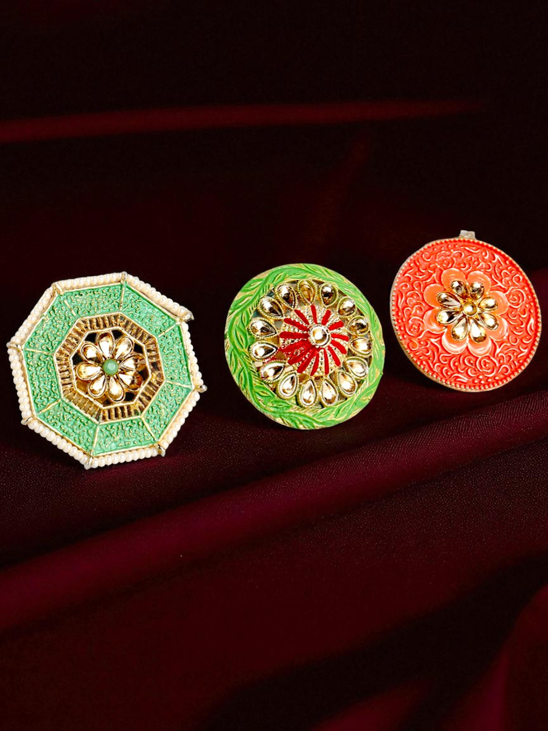 Kord Store Set of 3 Meenakari Adjustable Finger Rings