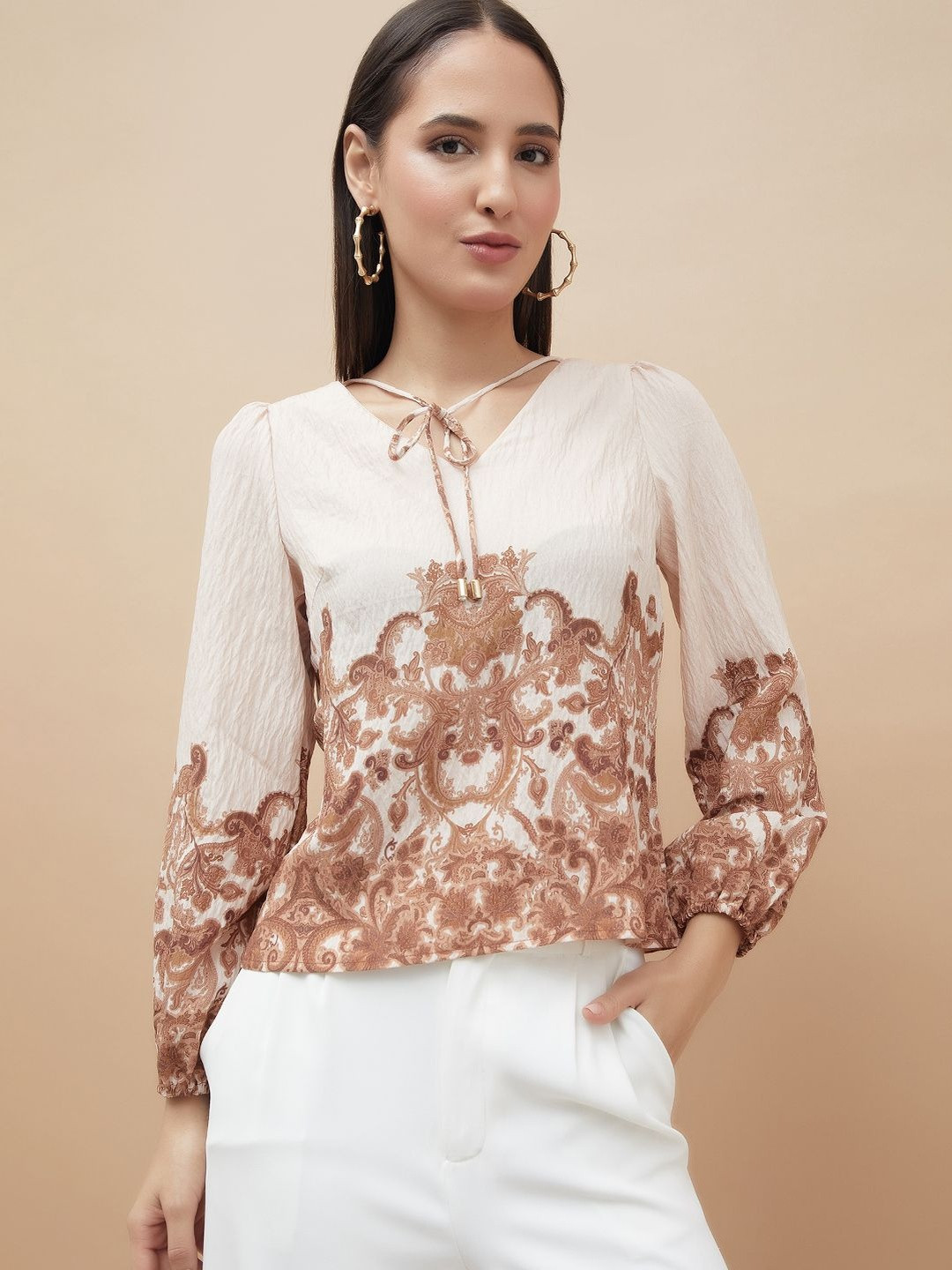 CODE by Lifestyle Women Paisley Printed Puff Sleeve Top