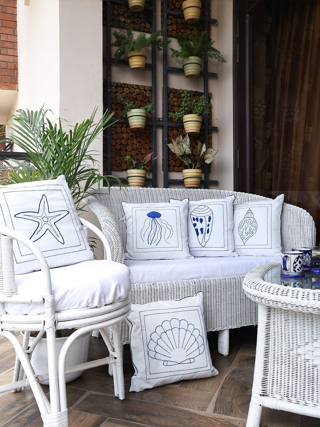 Sangria Set of 5 Coastal Calm Embroidered Cushion Cover Set