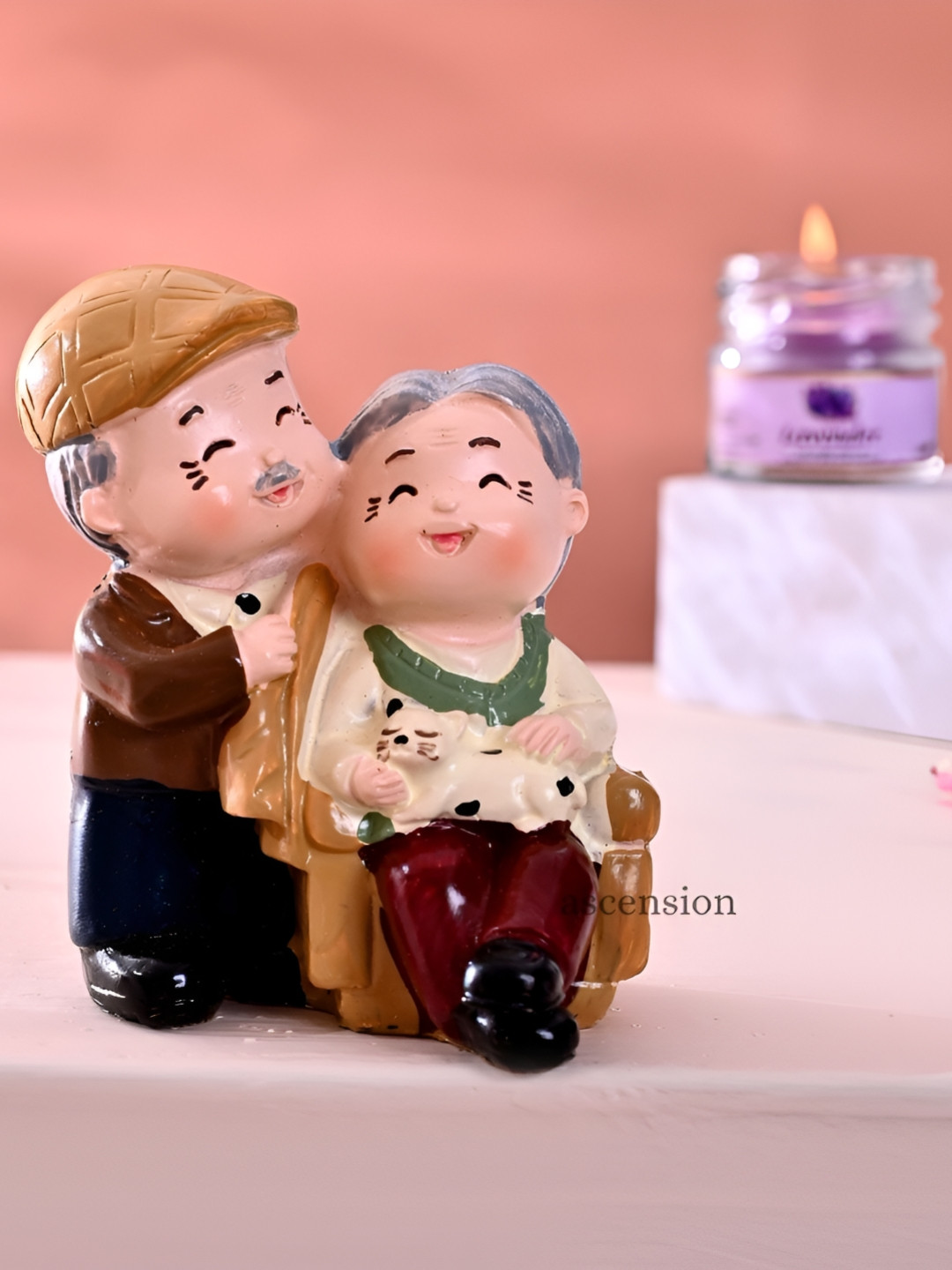 Ascension Beige & Brown Old Couple Figurine Showpiece