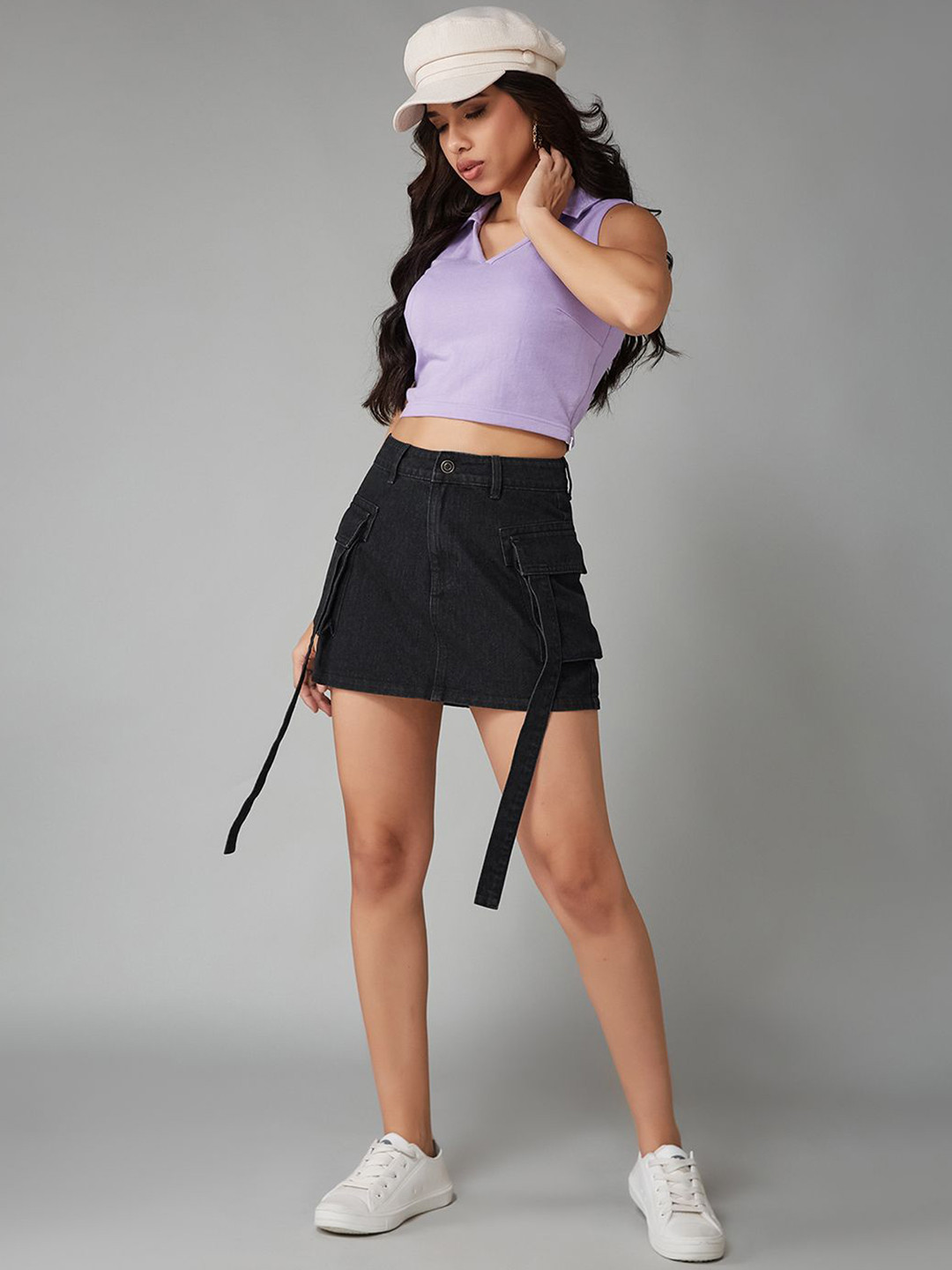 DOLCE CRUDO Women Straight High-Rise Clean-Look Mini Denim Skirt