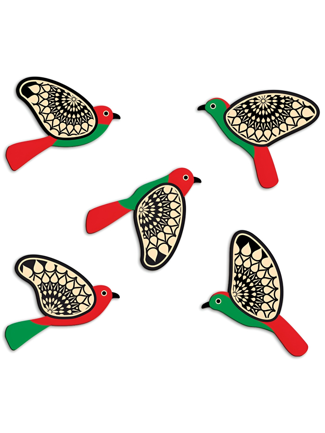 SEHAZ ARTWORKS Red & Black 5 Pieces Flying Birds Printed Wall Hangings