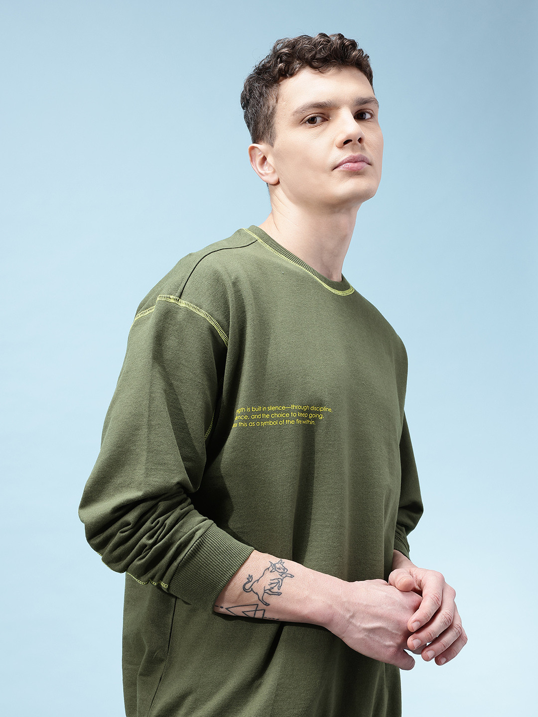 glitchez Contrast Stitch Typography Detail French Terry Relaxed Fit Sweatshirt
