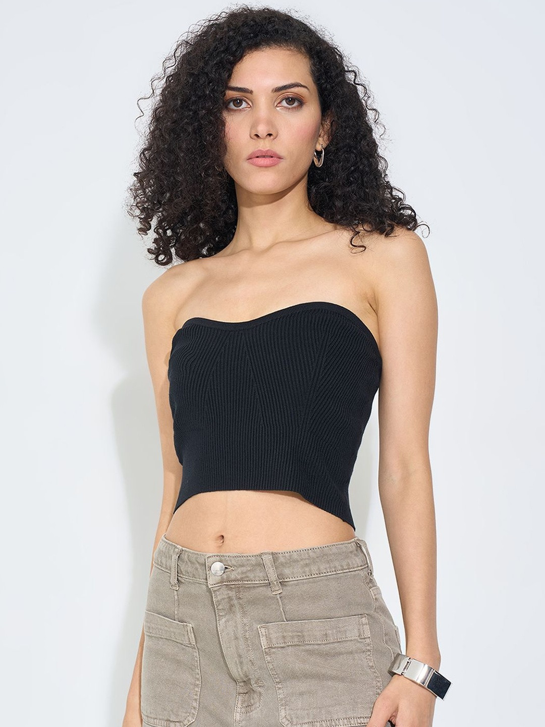 SF JEANS by Pantaloons Ribbed Strapless Tube Crop Top