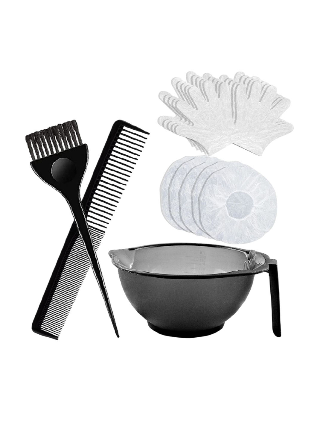 Adbeni Set Of 13 Hair Color Mixing Bowl, Brush, Comb, Gloves & Shower Caps - Black