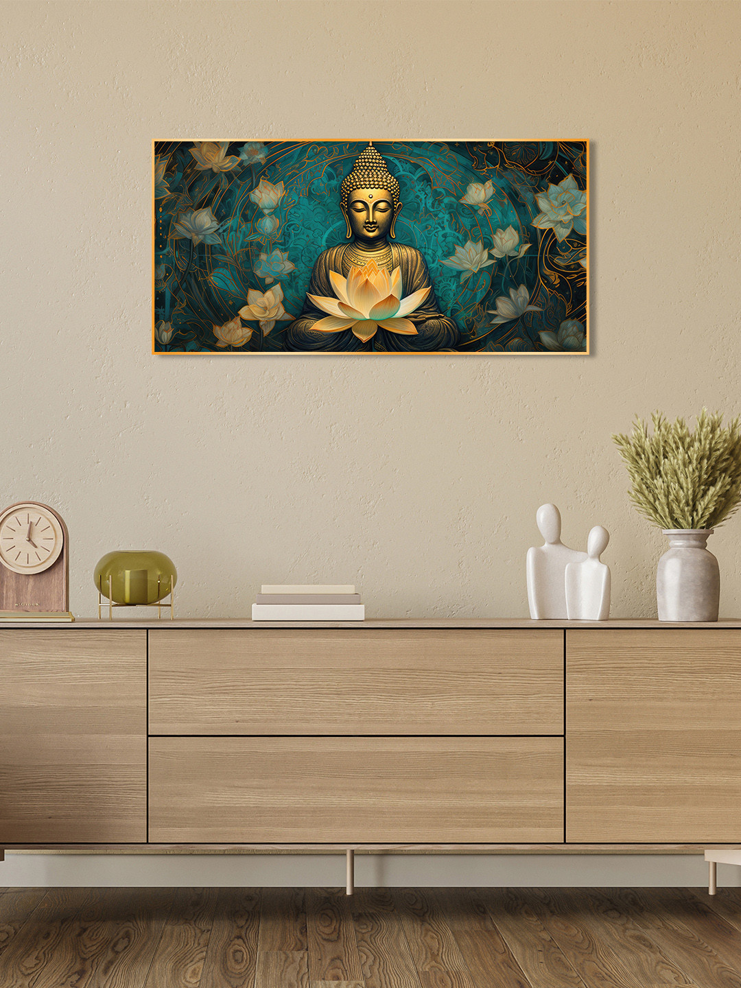 THE NEXT DECOR Lord Buddha Synthetic Wood Living Room Paintings Wall Art -23.62 x 11.8In
