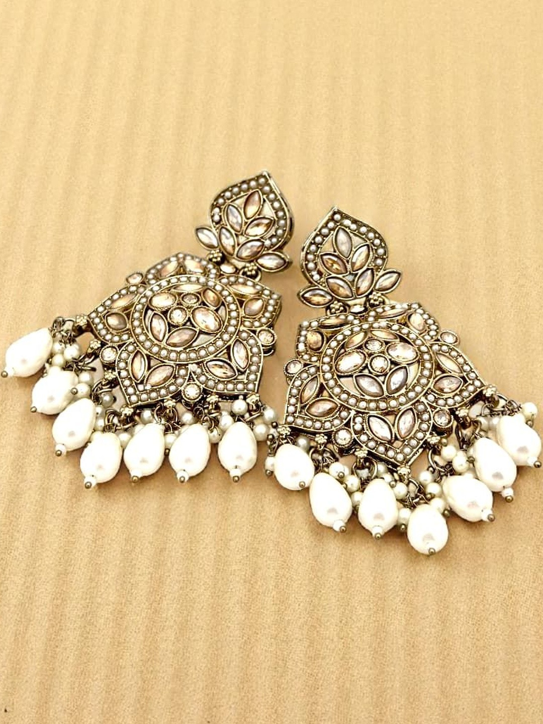 BFC - BUY FOR CHANGE Women White Classic Artificial Stones & Beads Chandbalis Earrings