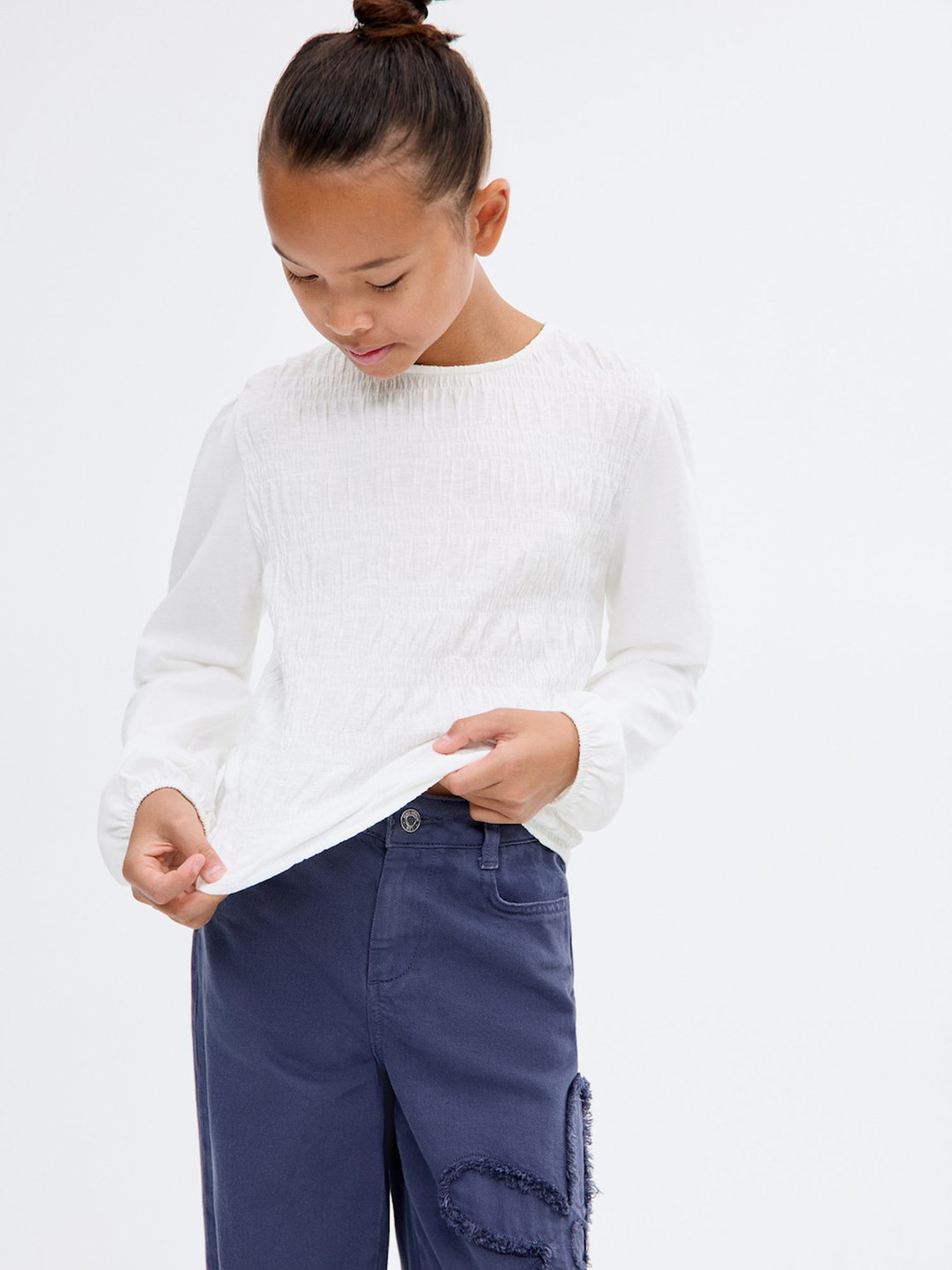 Mango Kids Girls Long Smocked Sleeves Top