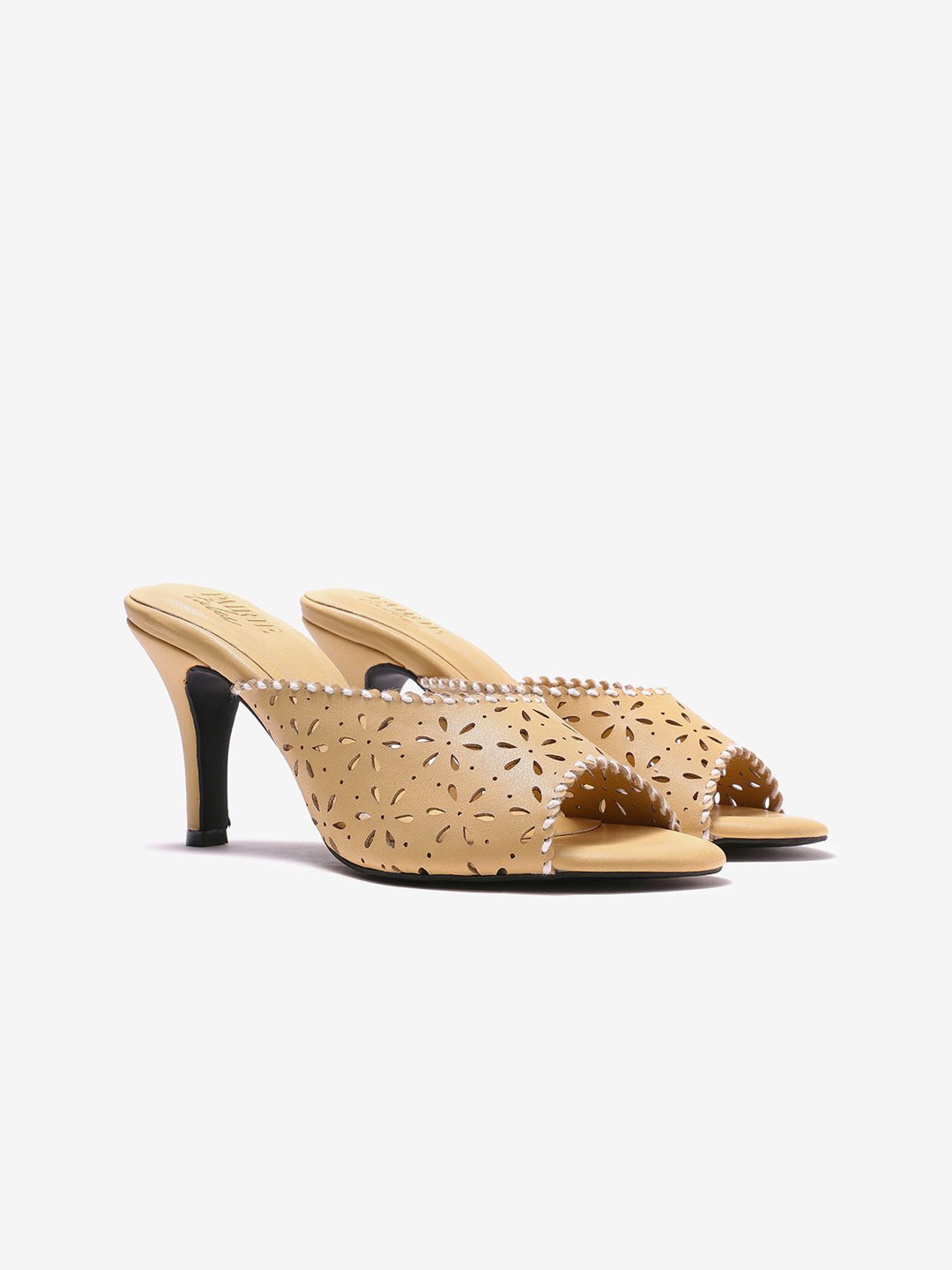 Pair ie Tales Laser Cutwork Leather Slim Heeled Sandals