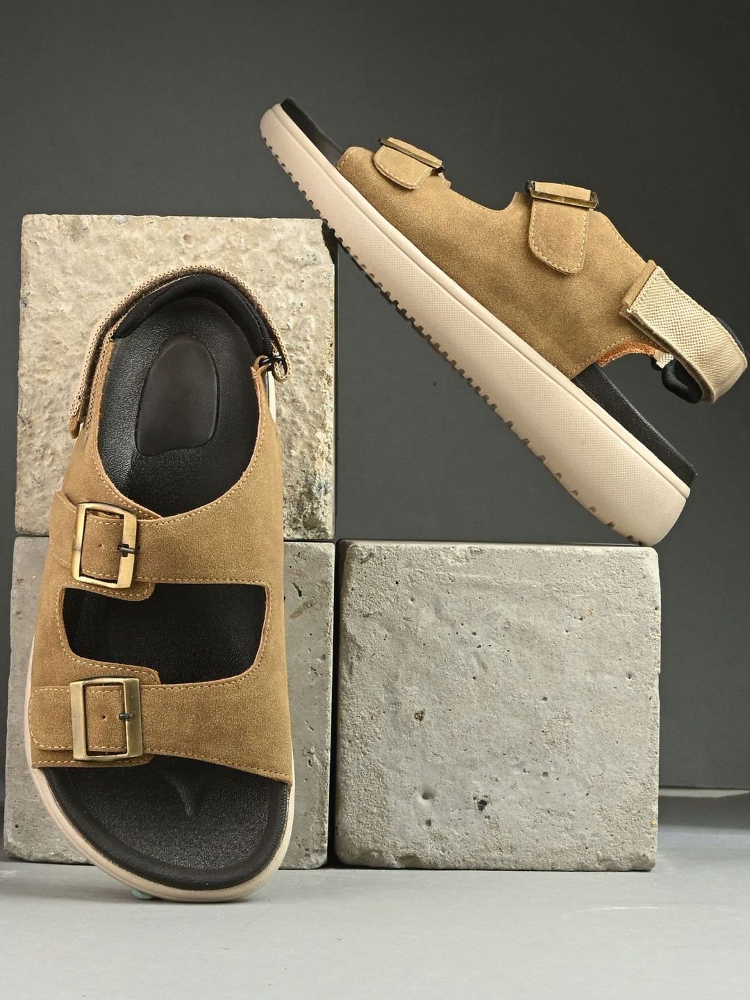 Roadster Men Beige Velcro Comfort Sandals