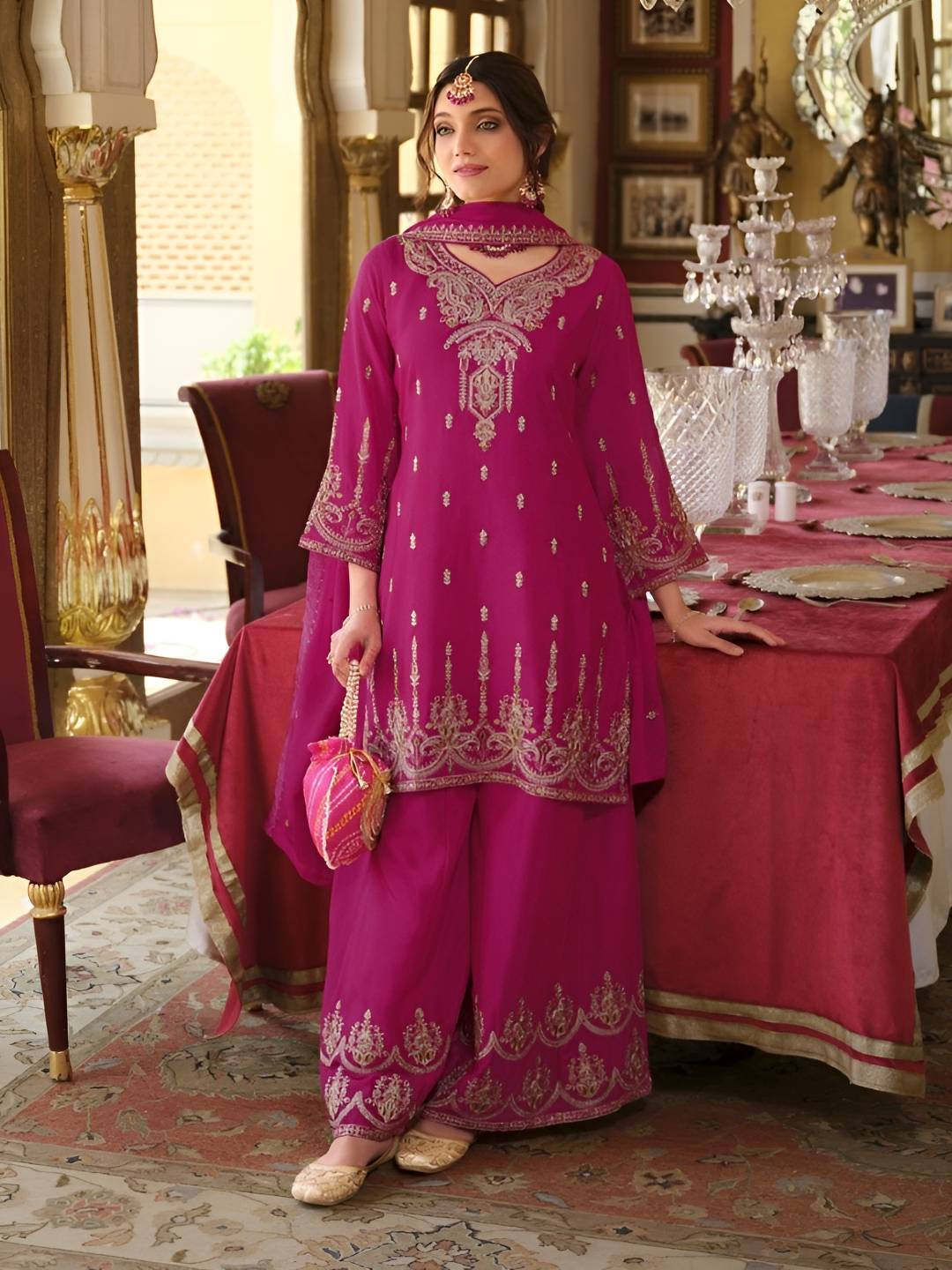 AUTUMN LANE Biswas Floral Embroidered Thread Work Kurta With Gharara & Dupatta