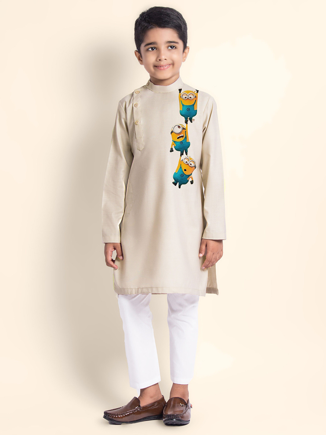 DEVOILER Boys Graphic Printed Mandarin Collar Cotton Straight Kurta