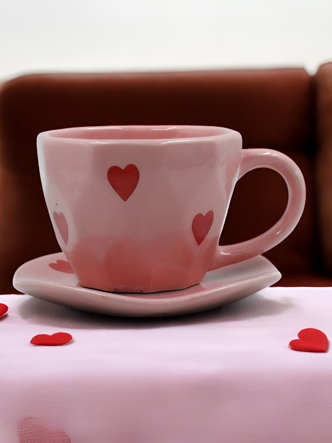 The Pottery Muse Pink & Red Graphic Printed Ceramic Glossy Mugs 250ml