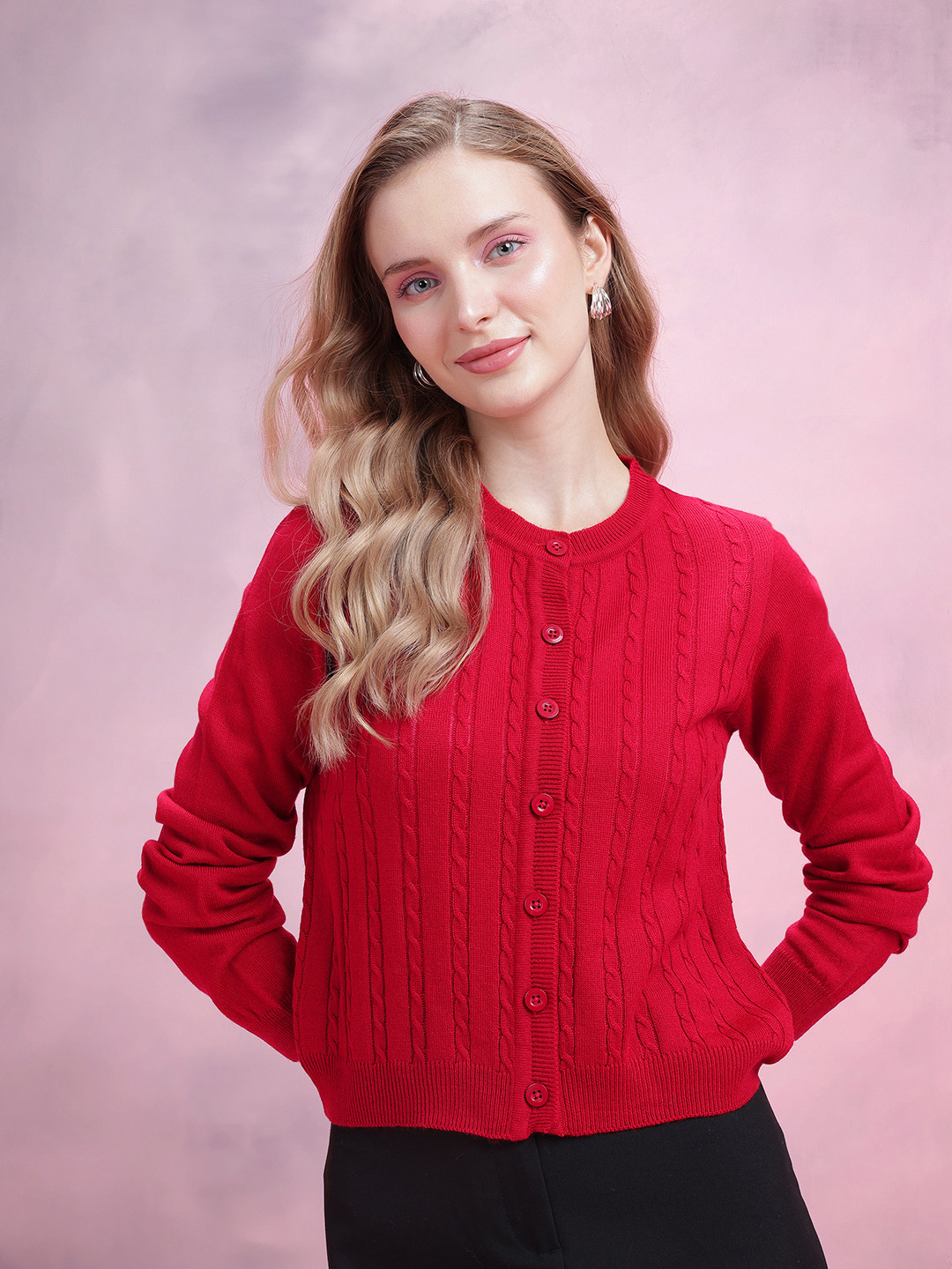DressBerry Cable Knit Button Down Cardigan